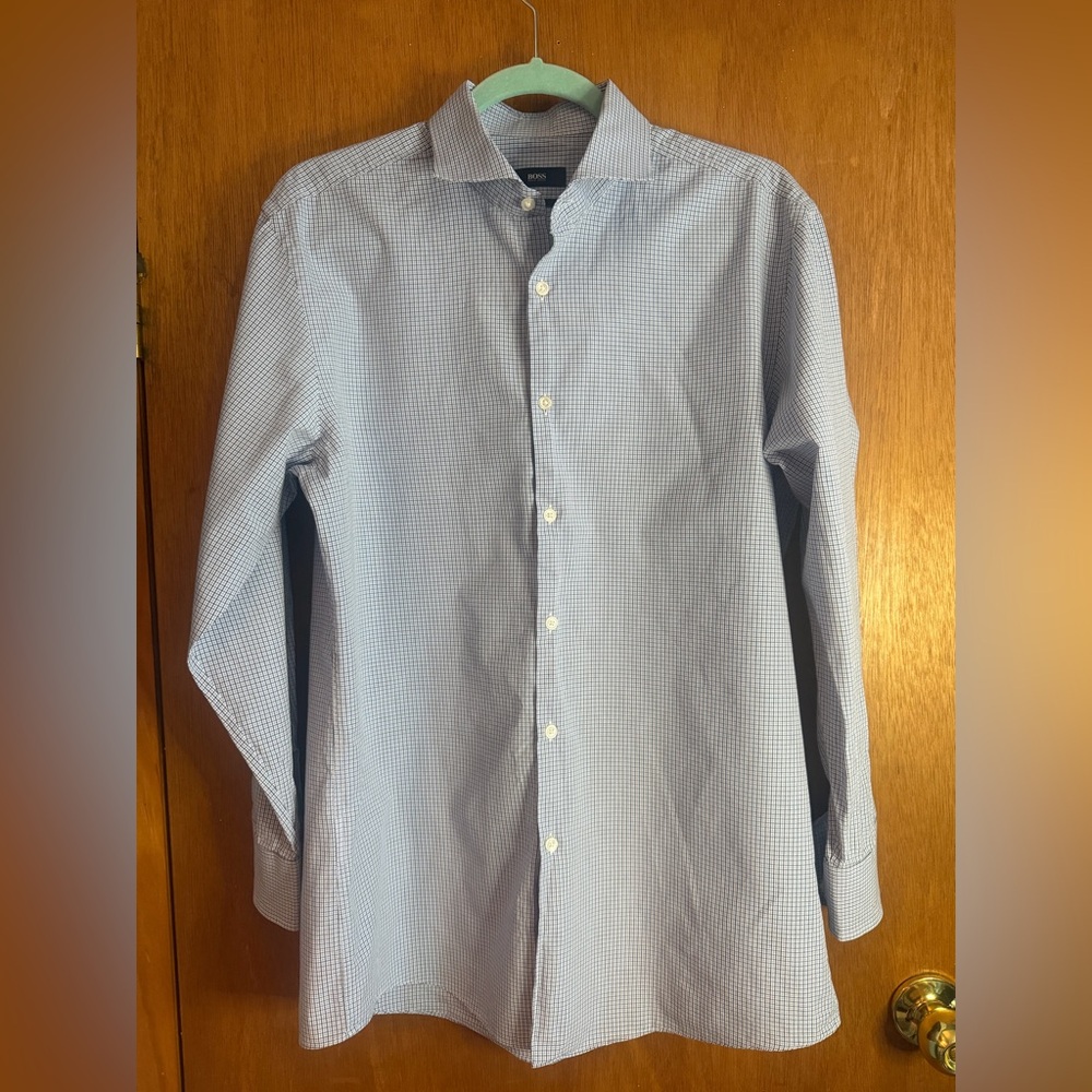 Hugo Boss Sharp Fit Light Blue Checkered Dress Shirt